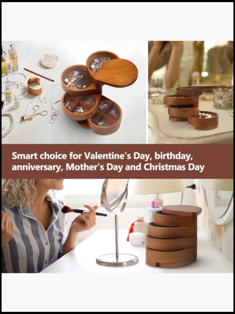 Rotating Wooden Jewelry Organizer Box Modern Minimal Storage Display Holder View 6